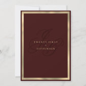 Invitation Luxe or bordeaux monogramme initiales mariage (Dos)