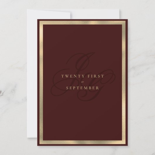 Invitation Luxe or bordeaux monogramme initiales mariage (Dos)