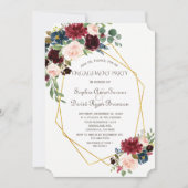 Invitation Luxe or géométrique Bourgogne Fiançailles floral (Devant)
