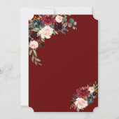 Invitation Luxe or géométrique Bourgogne Fiançailles floral (Dos)