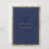 Invitation Luxe or marine bleu monogramme initiales Mariage (Dos)