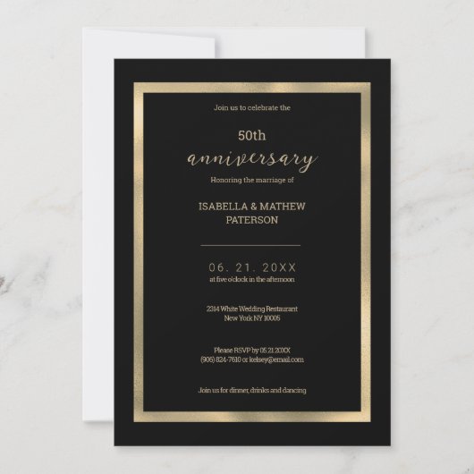 Invitation Luxe or noir 50e anniversaire de Mariage (Devant)