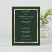 Invitation Luxe or vert foncé 50e anniversaire Mariage (Debout devant)