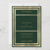 Invitation Luxe or vert foncé monogramme initiales mariage (Devant)