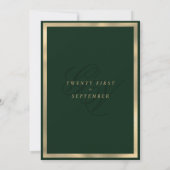Invitation Luxe or vert foncé monogramme initiales mariage (Dos)