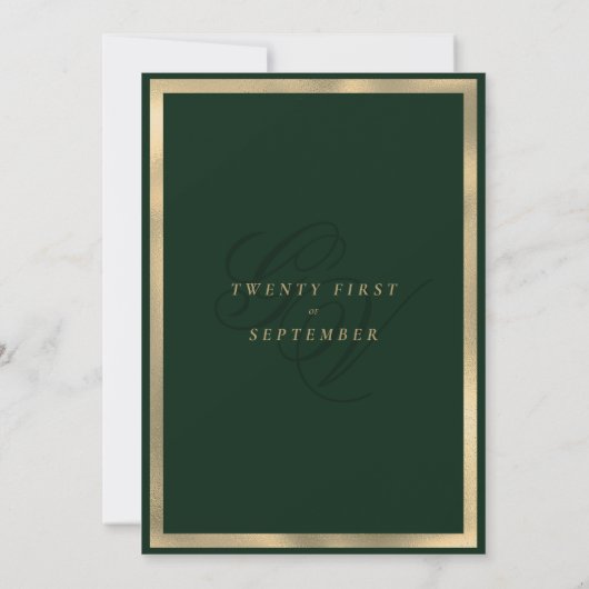 Invitation Luxe or vert foncé monogramme initiales mariage (Dos)