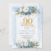 Invitation Luxe pale blue gold detailing 90th birthday invite (Devant)