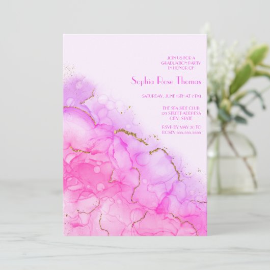 Invitation Luxe Parties scintillant Or d'encre d'alcool Éléga (Debout devant)