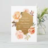 Invitation Luxe Peach Summer Automne Gold Floral Mariage (Debout devant)