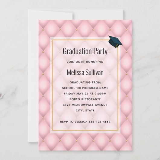 Invitation Luxe Pink Tufted Diamond Motif Graduation (Devant)