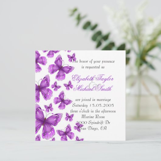 Invitation Luxe Purple Elegant Butterfly Wedding Invite (Debout devant)