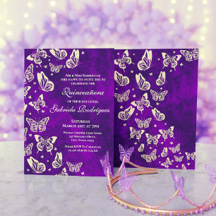 Invitation Luxe Purple et Gold Butterfly Quinceanera Party