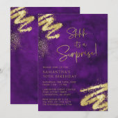 Invitation Luxe Purple et Gold Surprise fête d'anniversaire (Devant / Derrière)