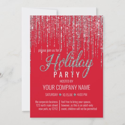 Invitation Luxe Red Silver Parties scintillant Fringe Corpora (Devant)