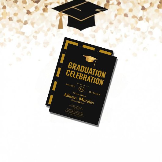 Invitation luxe Rich Gold Noir Simple Classic Graduation