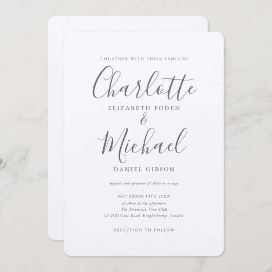 Invitation Luxe Romantique Élégant Signature Script Mariage (Devant / Derrière)