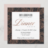 INVITATION LUXE ROSE DORÉ NOIR FLEUR DÉJEUNER DE DINER (Devant / Derrière)