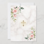 Invitation Luxe rose Fleurs blanches en or Marbre Baptême (Dos)