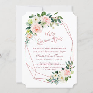 Invitation Luxe rose Fleurs blanches Rose or Quinceañera