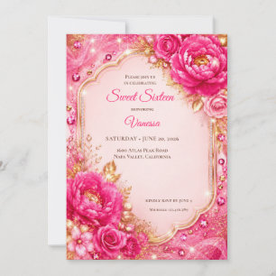 Invitation Luxe Rose Gold Florale Sweet 16
