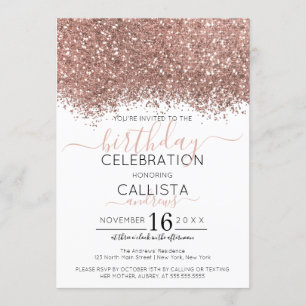 Invitation Luxe Rose Gold Parties scintillant blanche Confet