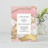 Invitation Luxe Rose Gold Rose Marbre Design Graduation (Debout devant)