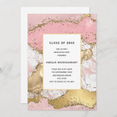 Invitation Luxe Rose Gold Rose Marbre Design Graduation (Devant / Derrière)