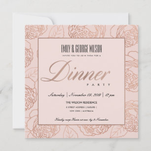 INVITATION LUXE ROSE PÂLE OR ROSE FLORAL SOIRÉE