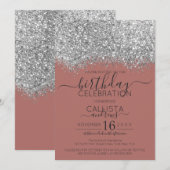 Invitation Luxe Rose Parties scintillant Argent  Confetti Ann (Devant / Derrière)