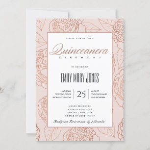 INVITATION LUXE ROSE ROSE ROSE ROSE OR FLORAL QUINCEANERA