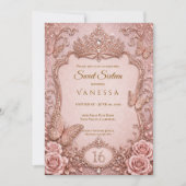 Invitation Luxe Rose Strass Paillettes Sweet 16 (Devant)