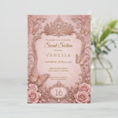 Invitation Luxe Rose Strass Paillettes Sweet 16 (Debout devant)