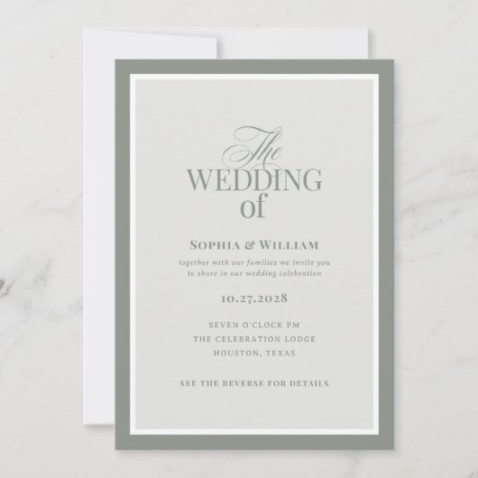 Invitation Luxe Sage Green avec RSVP QR Code | Mariage (Devant)
