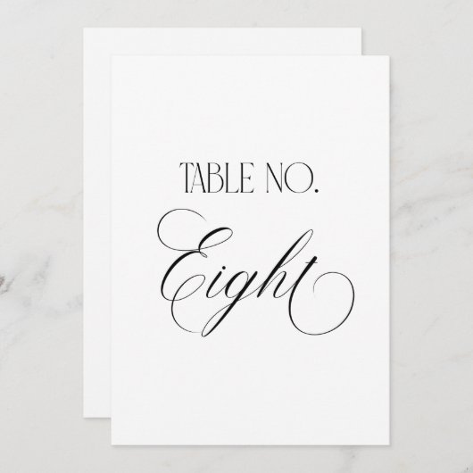 Invitation Luxe Script 5x7 Wedding Table Number Eight Sign (Devant / Derrière)
