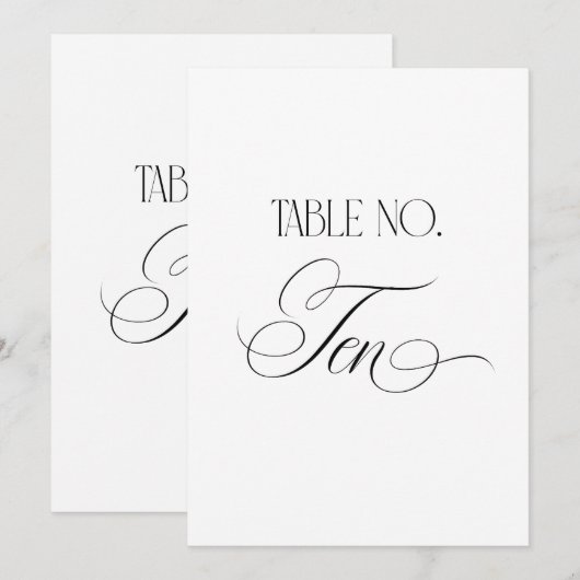 Invitation Luxe Script 5x7 Wedding Table Number Ten Sign (Devant / Derrière)