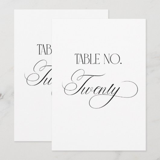 Invitation Luxe Script 5x7 Wedding Table Number Twenty Sign (Devant / Derrière)