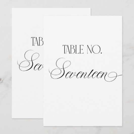 Invitation Luxe Script Wedding Table Number Seventeen Sign (Devant / Derrière)