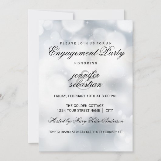 Invitation Luxe Silver Bokeh Light Chic Engagement Party (Devant)