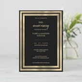 Invitation Luxe simple or noir 50e anniversaire Mariage (Debout devant)
