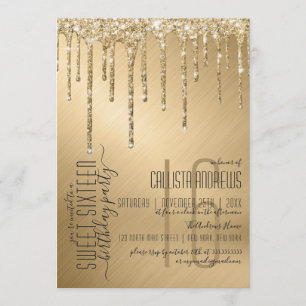 Invitation Luxe Sparkly Gold Parties scintillant Drips Sweet 