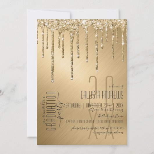 Invitation Luxe Sparkly Gold Parties scintillant Drives Gradu (Devant)