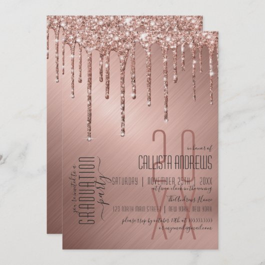 Invitation Luxe Sparkly Rose Gold Parties scintillant Drivers (Devant / Derrière)