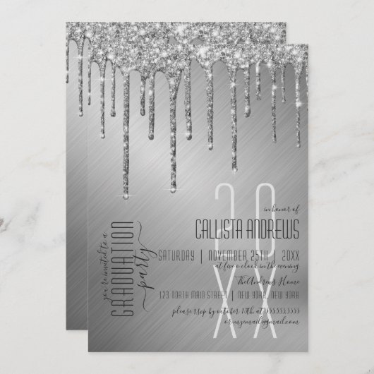Invitation Luxe Sparkly Silver Parties scintillant Drivers Gr (Devant / Derrière)