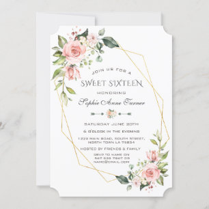Invitation Luxe Sweet sixteen à cadre d'or rose flush