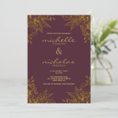 Invitation Luxe teinte bordeaux or parties scintillant mariag (Debout devant)