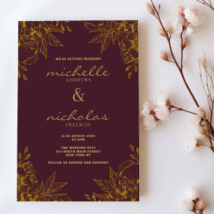 Invitation Luxe teinte bordeaux or parties scintillant mariag
