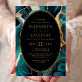 Invitation Luxe Turquoise Agate Gold Oval Frame Mariage