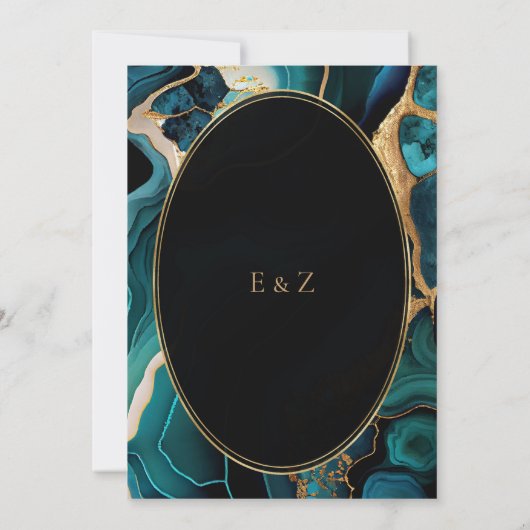 Invitation Luxe Turquoise Agate Gold Oval Frame Mariage (Dos)