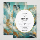 Invitation Luxe Turquoise Gold Brushstroke Wedding (Devant / Derrière)