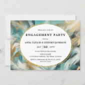 Invitation Luxe Turquoise Gold Brushstrokes Engagement Party (Devant)